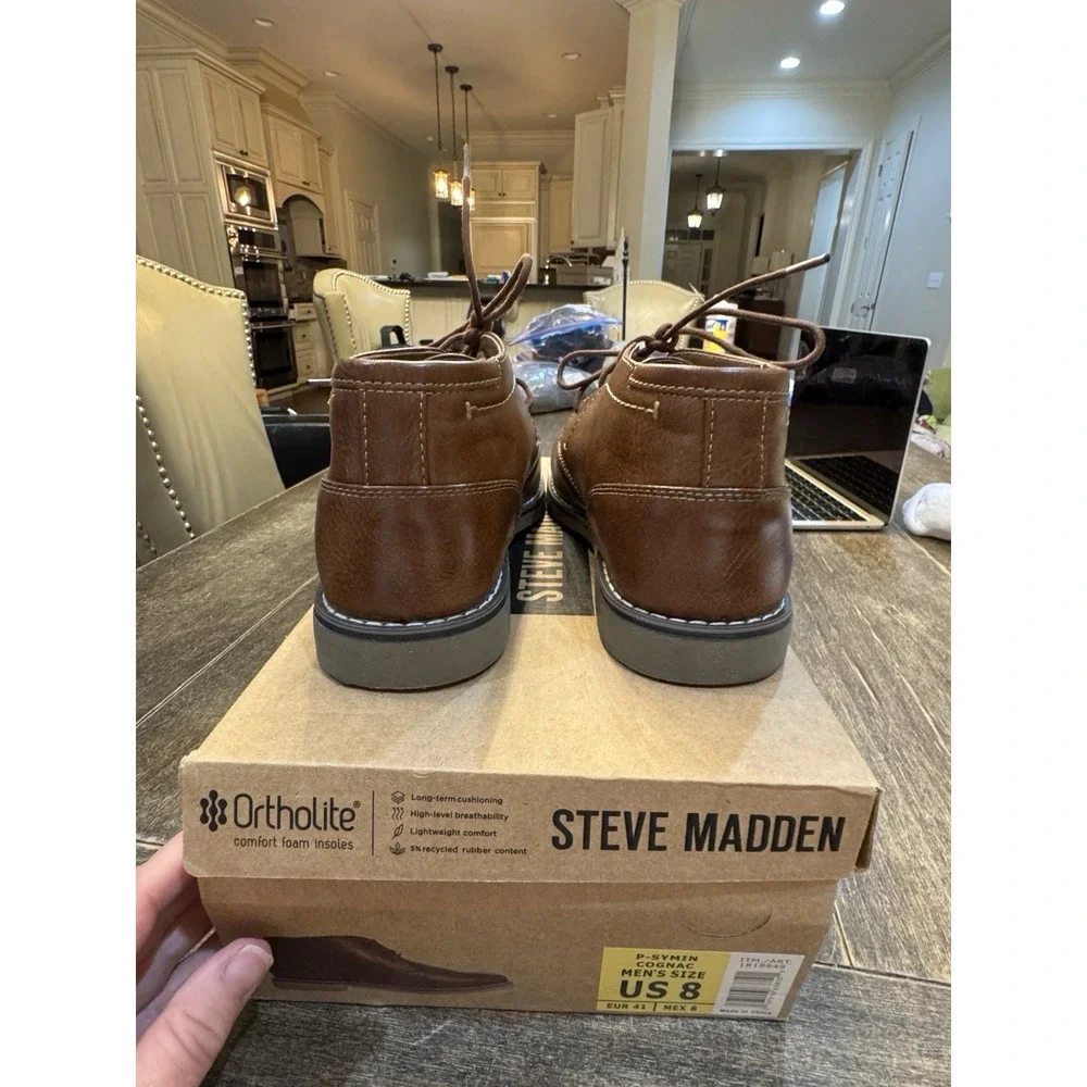 🌟NEW🌟 Steve Madden Men's Short Chukka P-SYMIN Boots -COGNAC SIZE 8‎